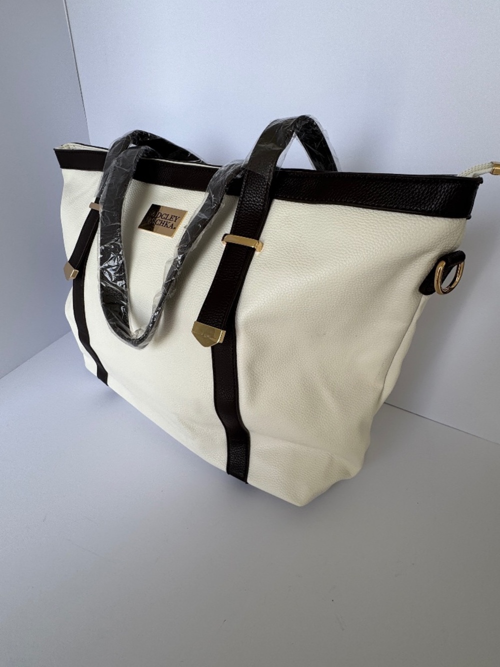 NWT Badgley Mischka XL Vegan Leather Weekender Tote with Gold Hardware